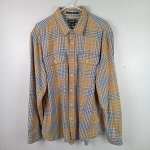 Eddie Bauer Men's Long Sleeve Plaid Flannel Shirt XL Yellow Blue 100% Cotton